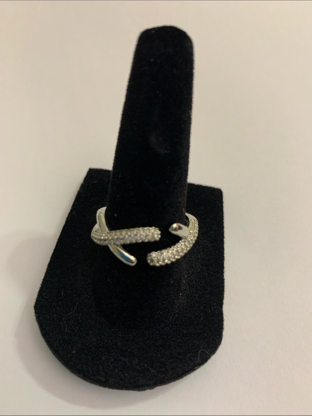 Silver Tone Open Band Ring with Pavé Crystal Accents - Women Jewelry Size 7 New